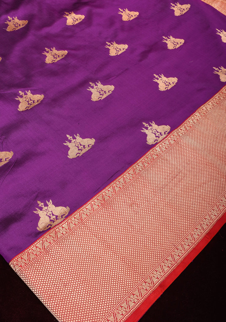 Rabbit Butta Shikaargah Banarasi  Saree in Black and Red | Silk Mark Certified