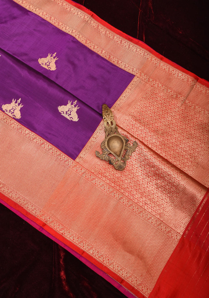 Rabbit Butta Shikaargah Banarasi  Saree in Black and Red | Silk Mark Certified