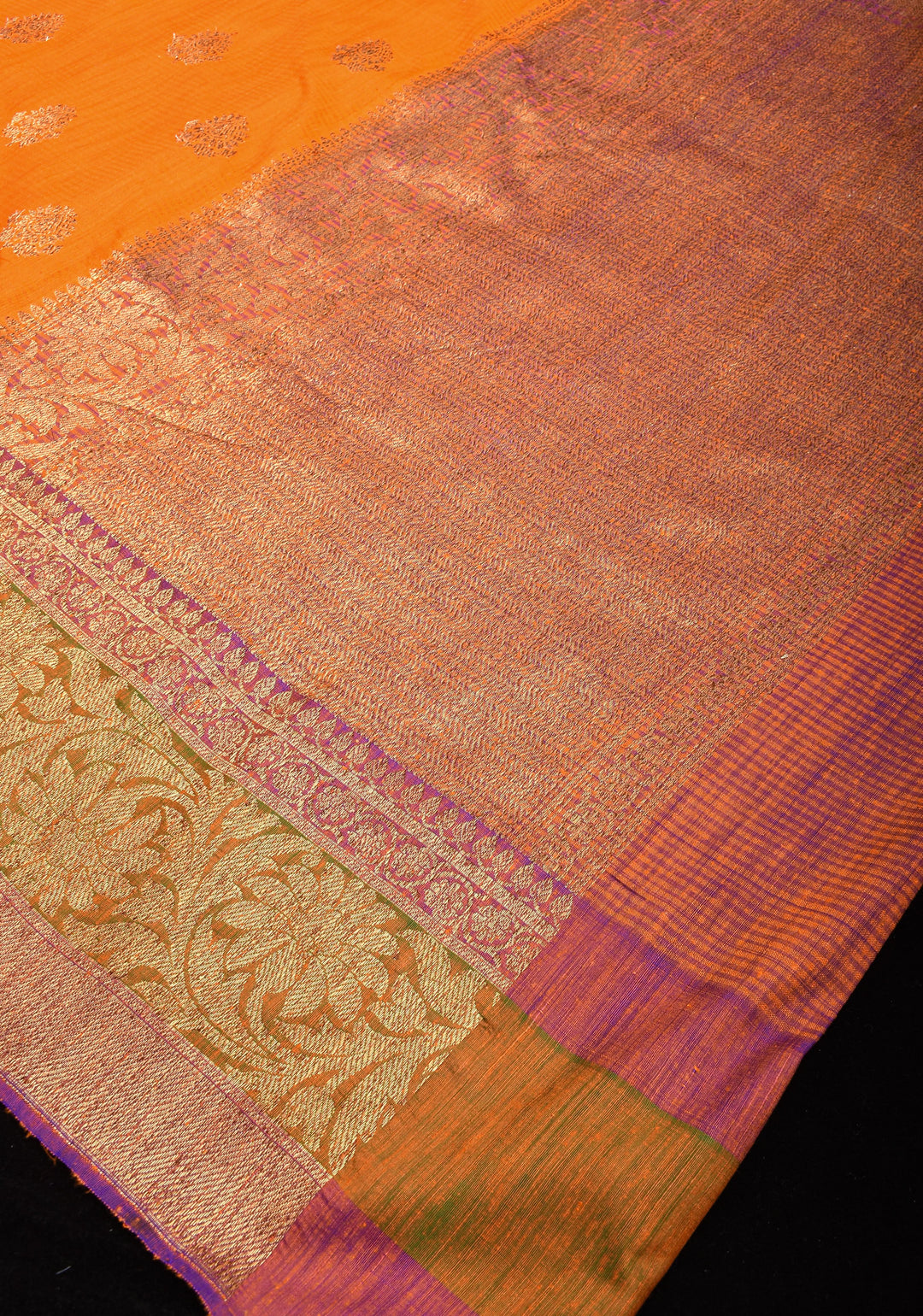 Dupion Banarasi Silk Saree in Orange  and Two Tone Border | SILK MARK CERTIFIED
