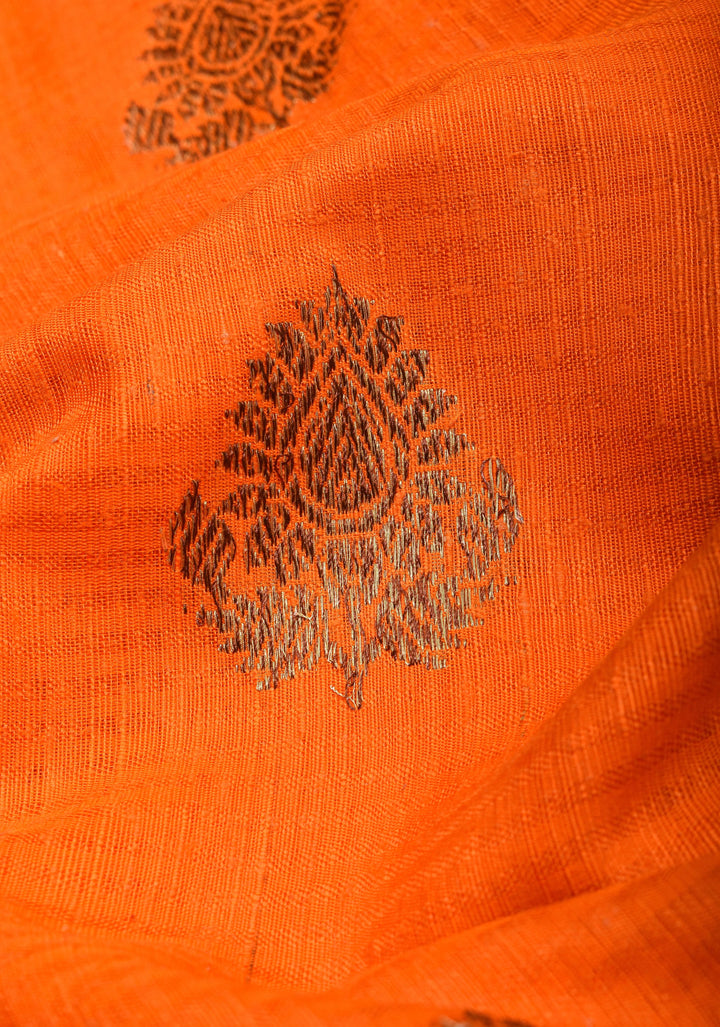Dupion Banarasi Silk Saree in Orange  and Two Tone Border | SILK MARK CERTIFIED