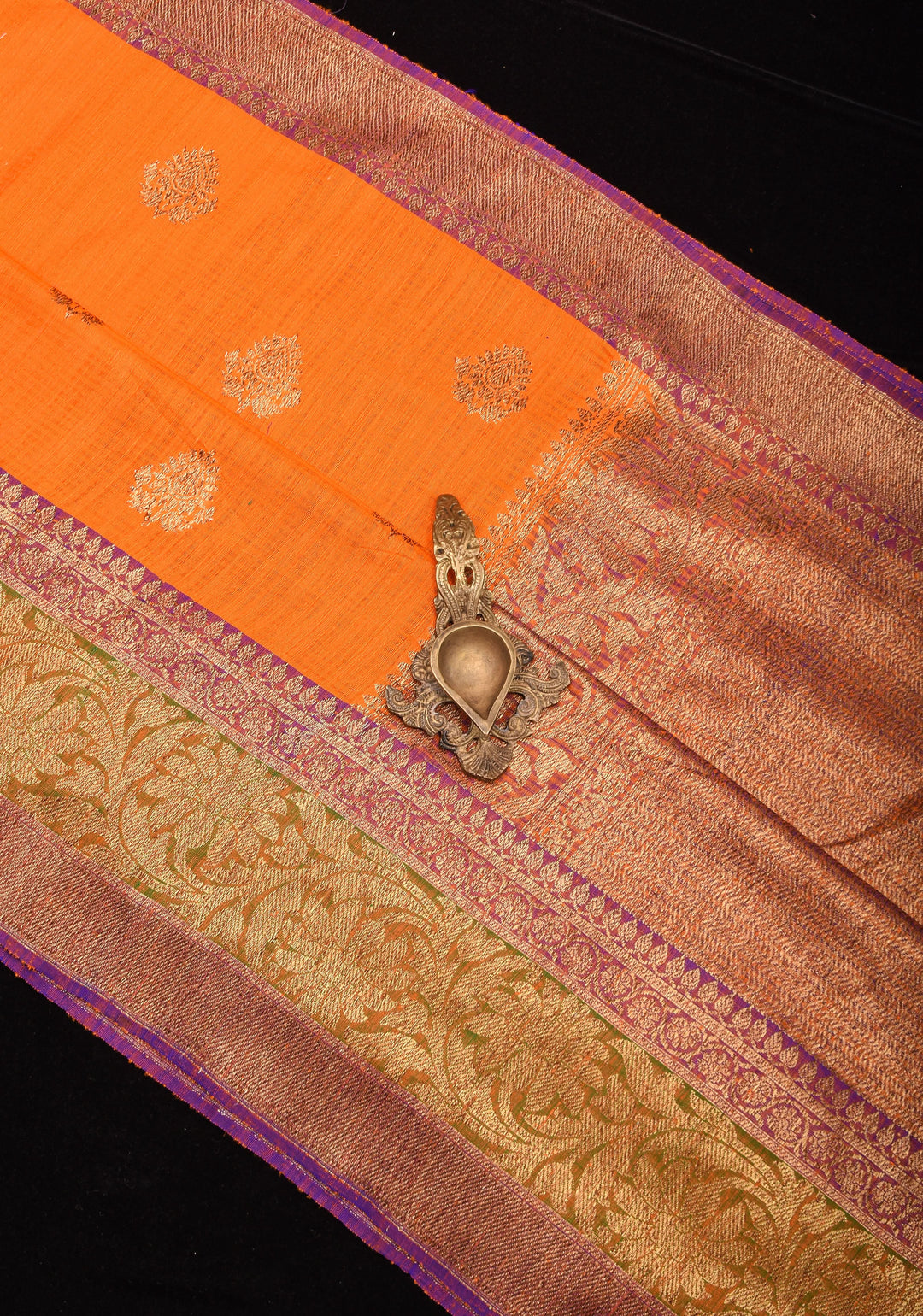 Dupion Banarasi Silk Saree in Orange  and Two Tone Border | SILK MARK CERTIFIED