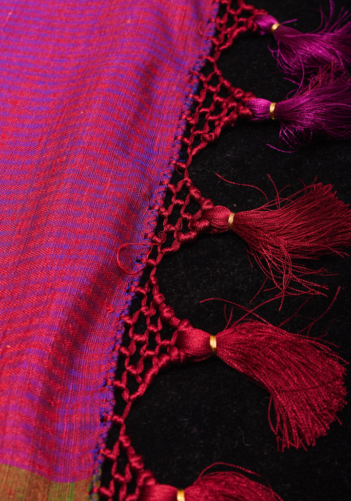 Carmine Red Dupion Banarasi Silk Saree with Two Tone Border | SILK MARK CERTIFIED