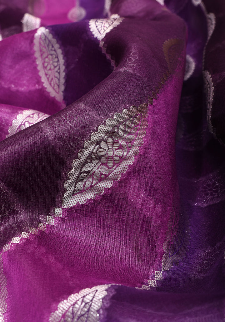 Leheria  Organza Silk Saree in Zari diagonal lines with buttas and Zari Border| SILK MARK CERTIFIED