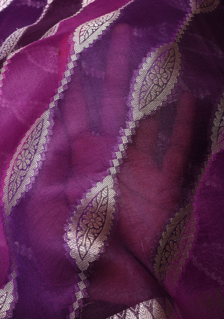 Leheria  Organza Silk Saree in Zari diagonal lines with buttas and Zari Border| SILK MARK CERTIFIED