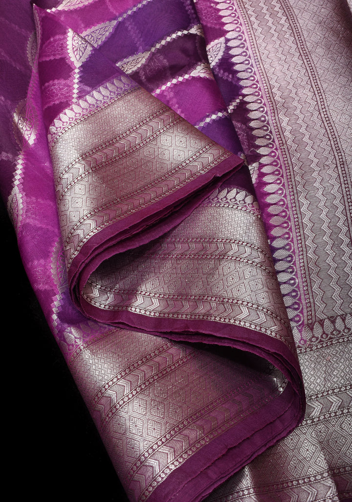 Leheria  Organza Silk Saree in Zari diagonal lines with buttas and Zari Border| SILK MARK CERTIFIED