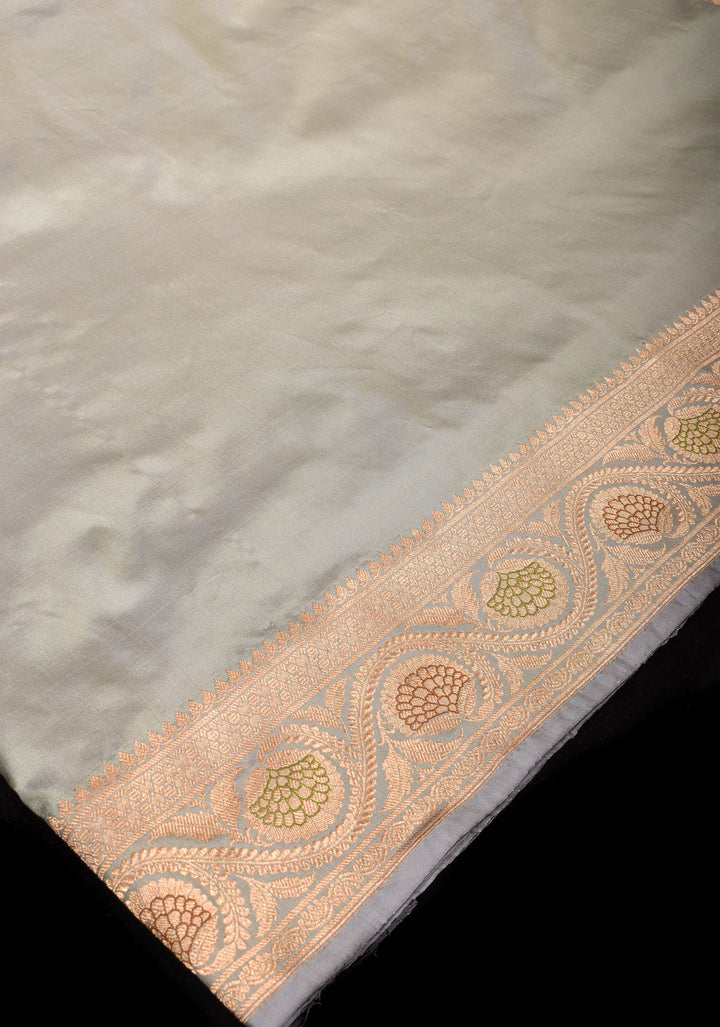 Gray Banarasi Katan Silk Saree with Meenakari Floral border and Pallu | SILK MARK CERTIFIED