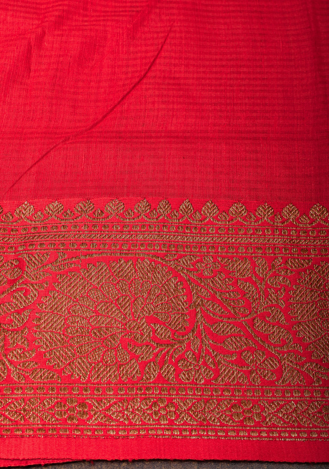 Mustard Red Dupion Banarasi Silk Saree with Antique Zari and Red Borders, SILK MARK CERTIFIED