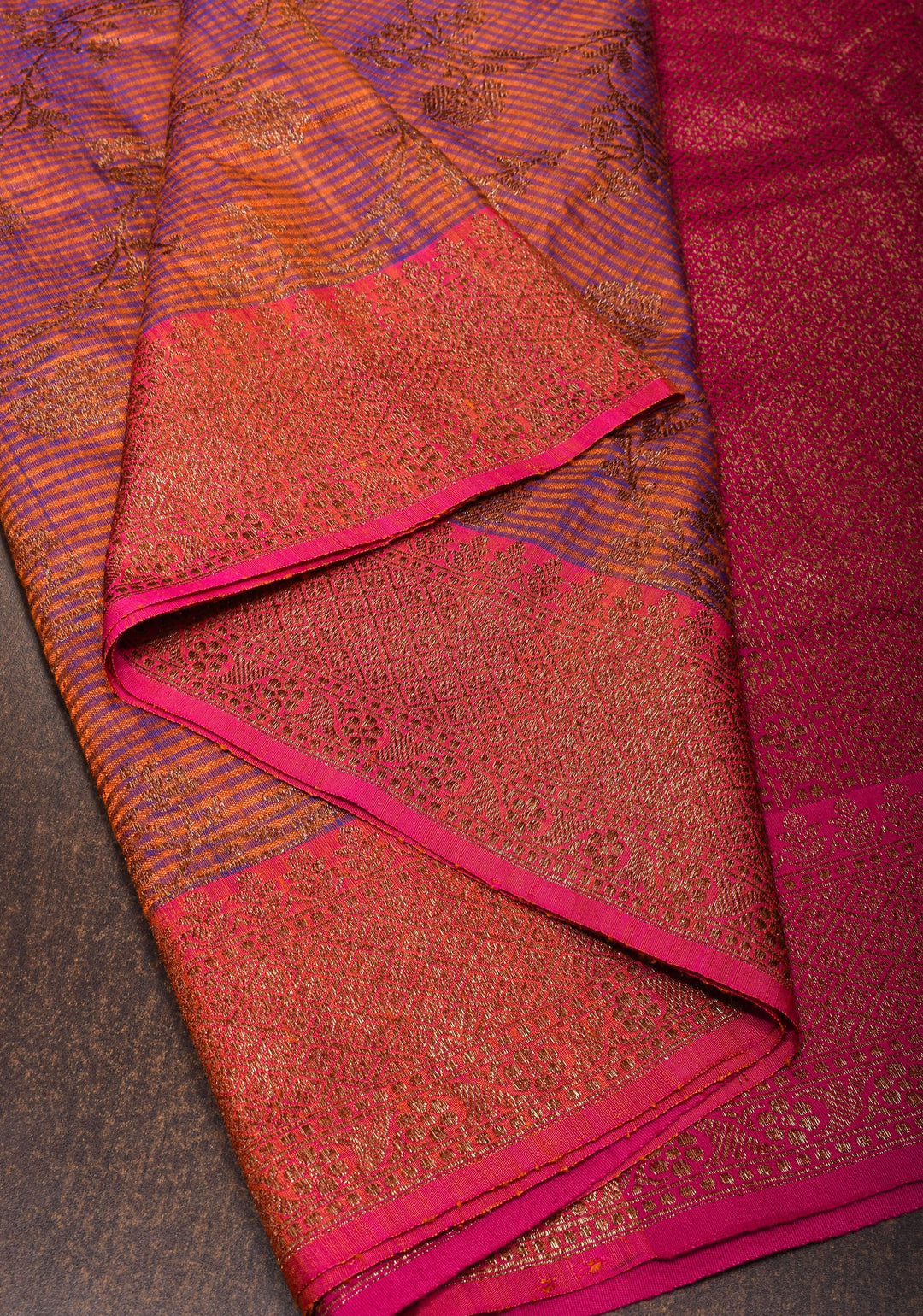 Orange Dual tone Dupion Banarasi Silk Saree with kadhua Antique zari jaal |SILK MARK CERTIFIED