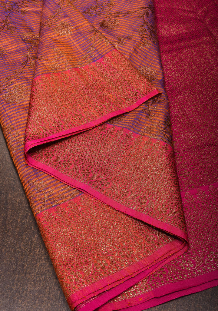 Orange Dual tone Dupion Banarasi Silk Saree with kadhua Antique zari jaal |SILK MARK CERTIFIED