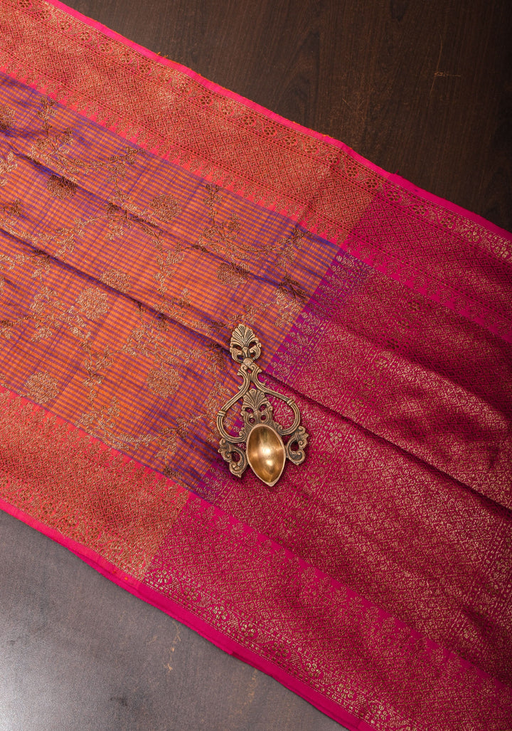 Orange Dual tone Dupion Banarasi Silk Saree with kadhua Antique zari jaal |SILK MARK CERTIFIED