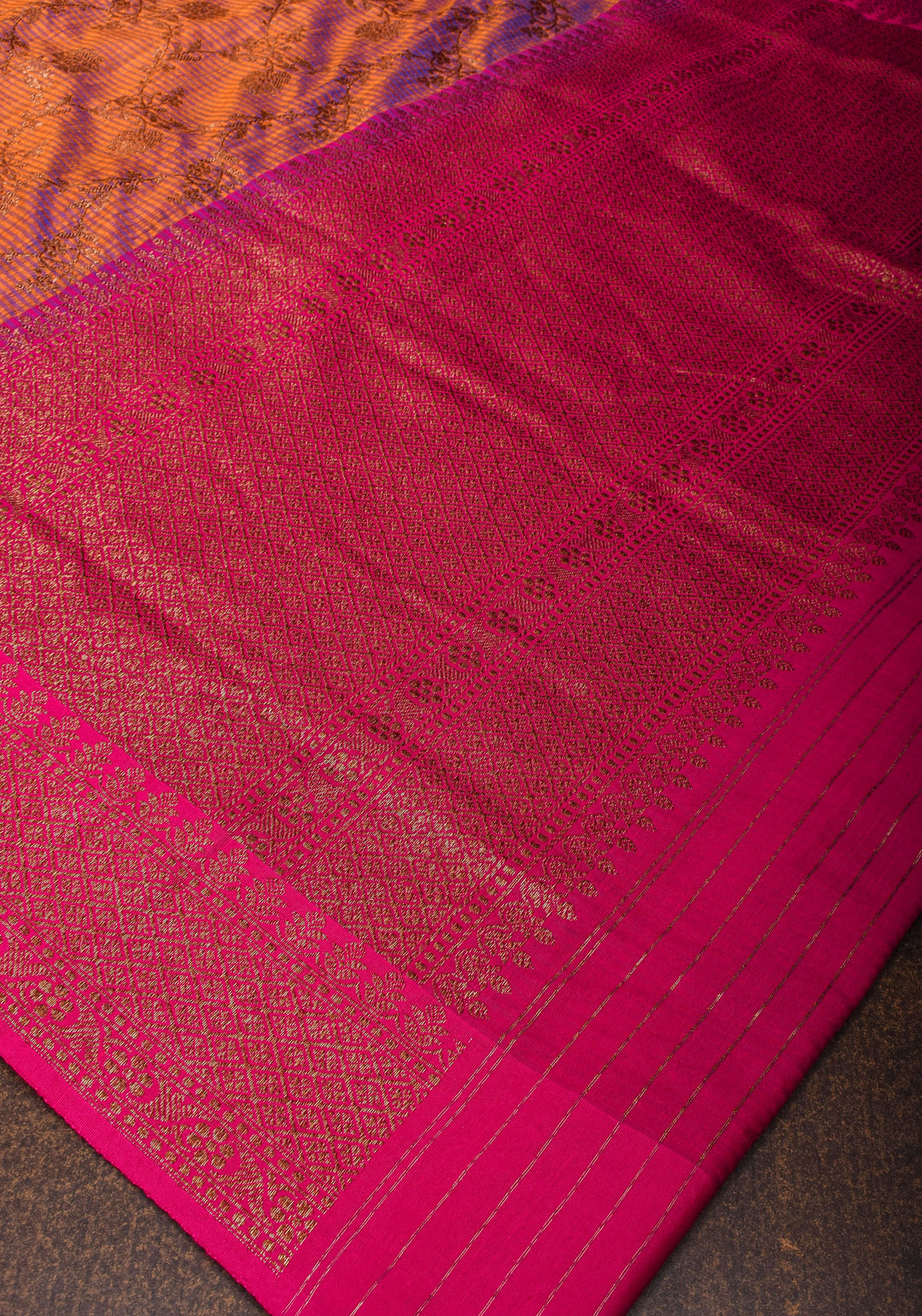 Orange Dual tone Dupion Banarasi Silk Saree with kadhua Antique zari jaal |SILK MARK CERTIFIED
