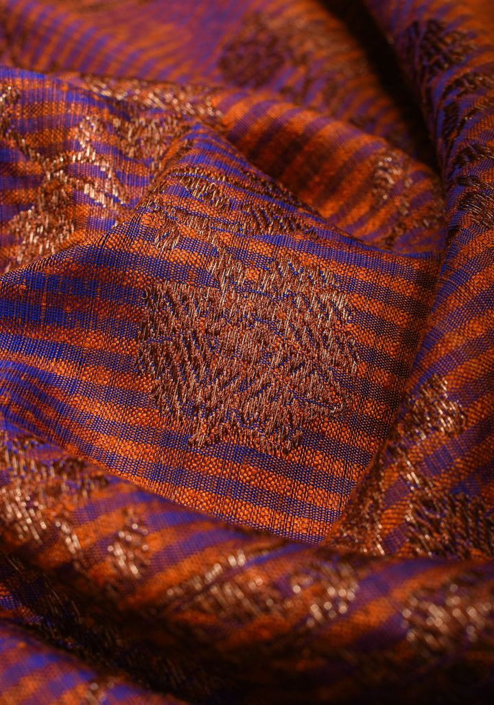 Orange Dual tone Dupion Banarasi Silk Saree with kadhua Antique zari jaal |SILK MARK CERTIFIED
