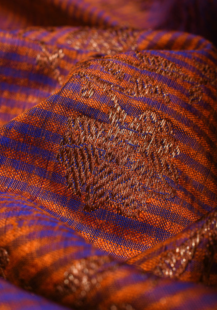 Orange Dual tone Dupion Banarasi Silk Saree with kadhua Antique zari jaal |SILK MARK CERTIFIED