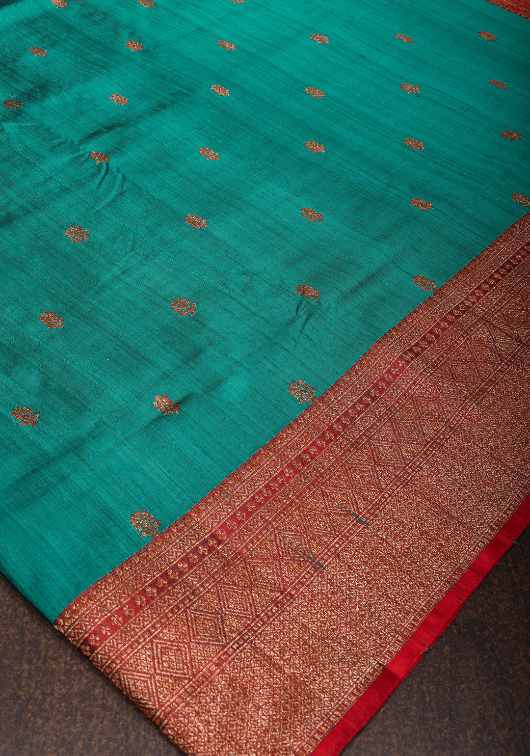 Teal Zari Buttas Pure Banarasi Raw Silk Saree|CERTIFIED SILK