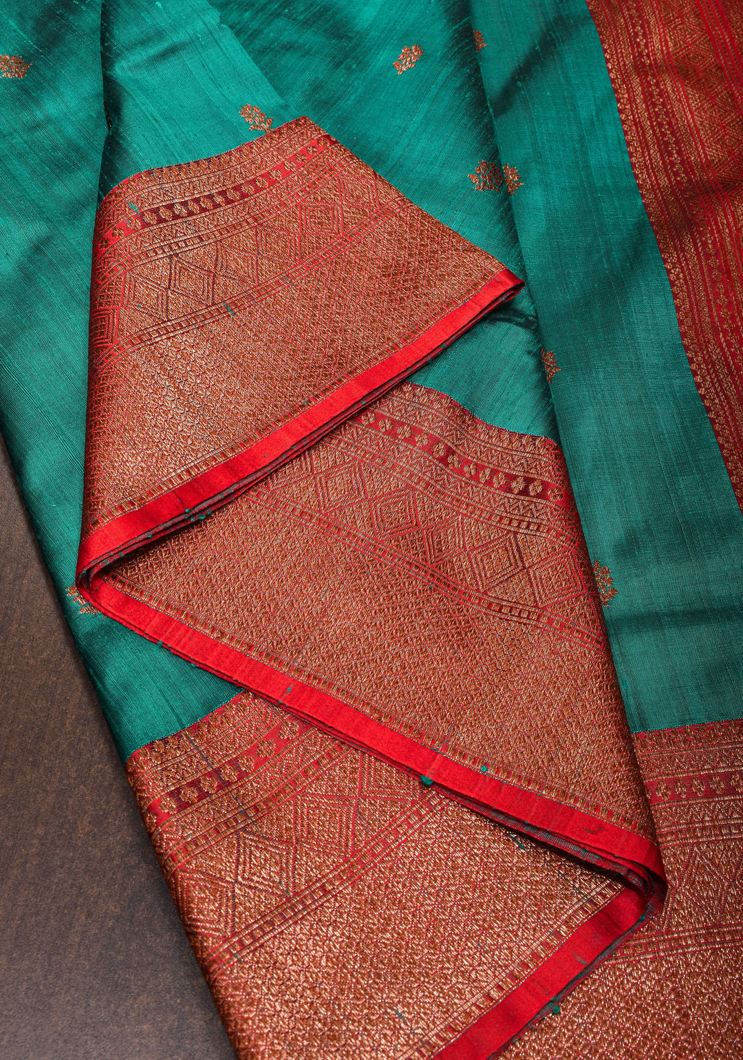 Teal Zari Buttas Pure Banarasi Raw Silk Saree|CERTIFIED SILK