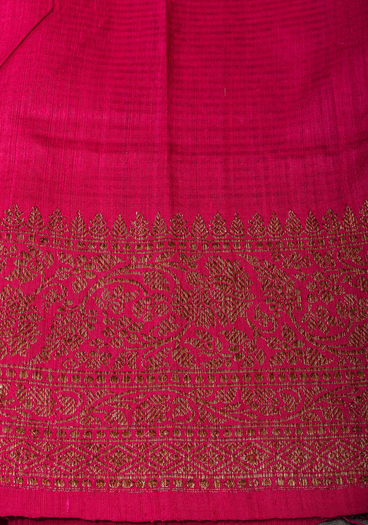 Light Orange Pink dual tone Dupion Banarasi Silk Saree with Antique Zari Floral Jaal | SILK MARK CERTIFIED