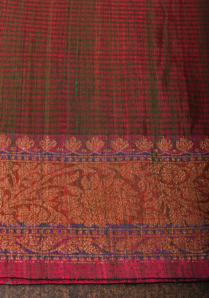 Green Dupion Banarasi Silk Saree with Antique Zari Floral Jaal | SILK MARK CERTIFIED