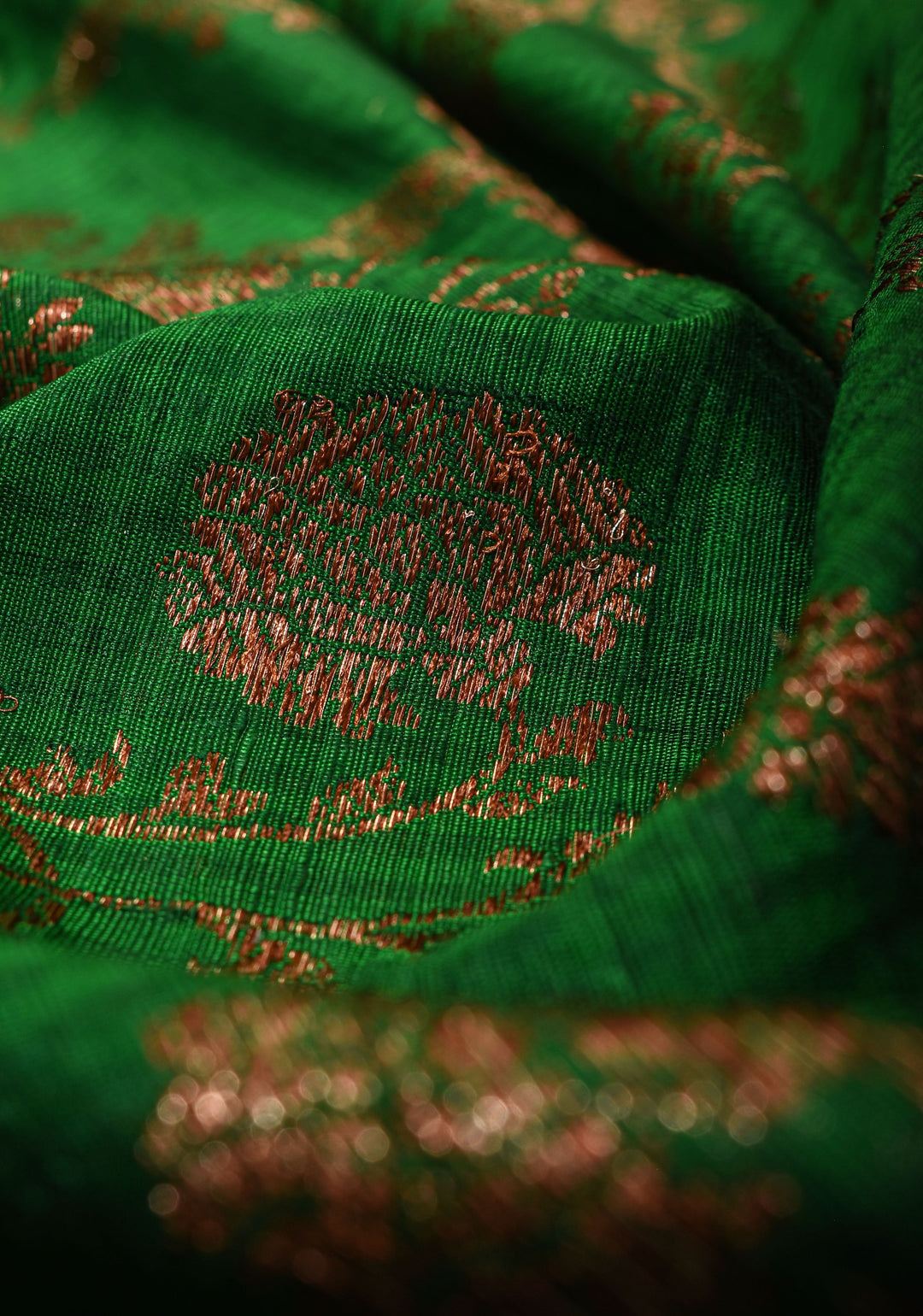 Green Dupion Banarasi Silk Saree with Antique Zari Floral Jaal | SILK MARK CERTIFIED