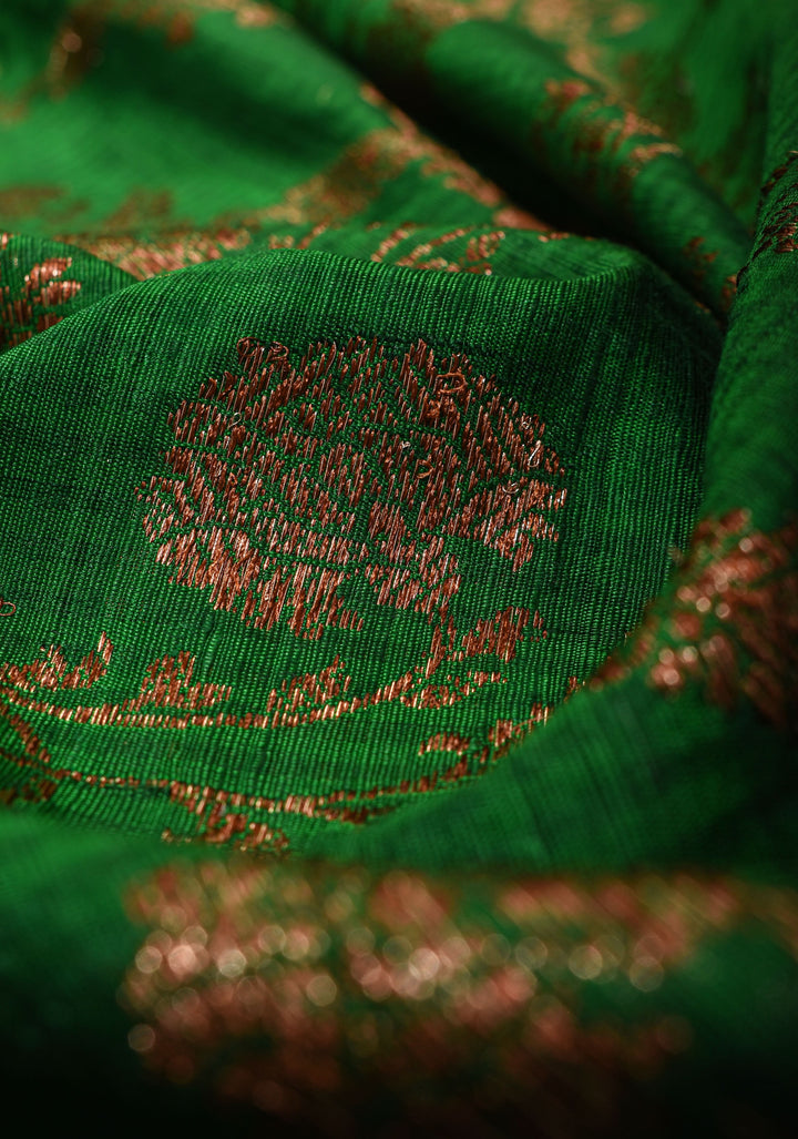 Green Dupion Banarasi Silk Saree with Antique Zari Floral Jaal | SILK MARK CERTIFIED