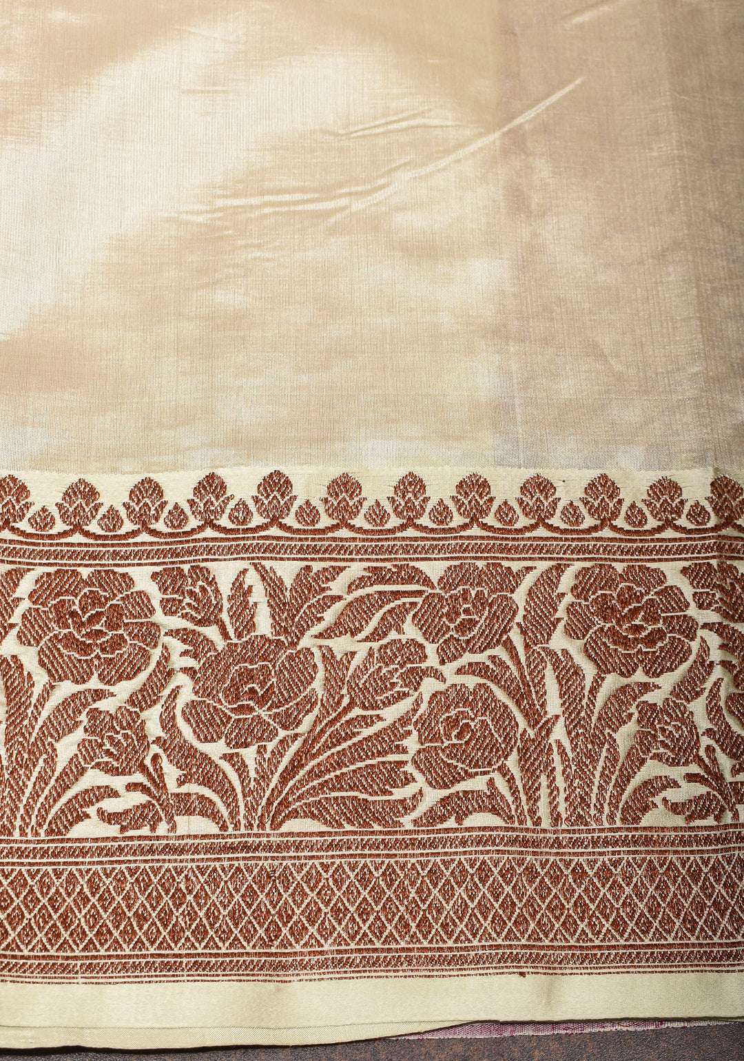 Plum Tussar silk saree with antique zari and cream contrast | SILK MARK CERTIFIED