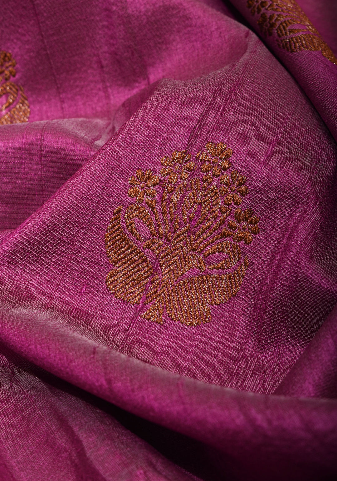Plum Tussar silk saree with antique zari and cream contrast | SILK MARK CERTIFIED