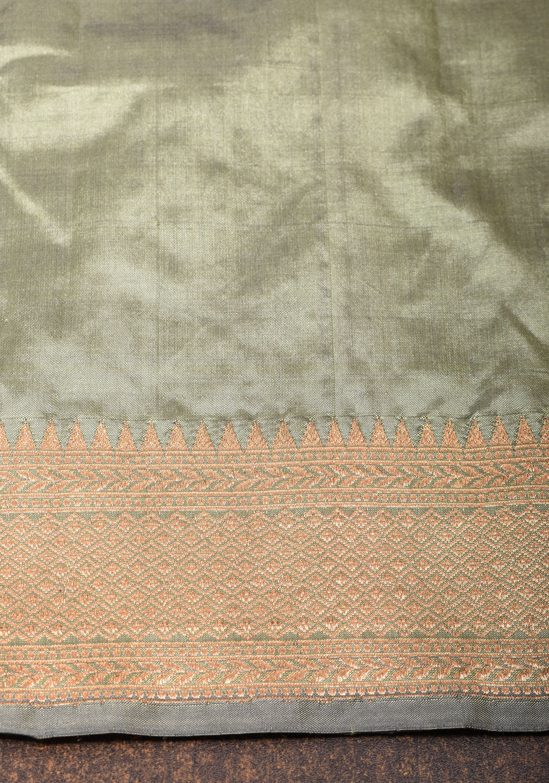 Pale Sage Green Banarasi Katan Silk Saree with Half and Half Pattern | SILK MARK CERTIFIED