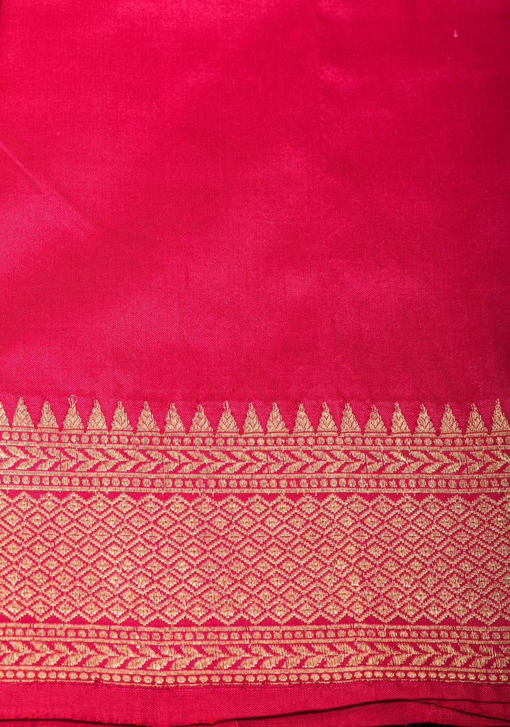 Half Jaal Banarasi Silk Saree with Leheria   in Pinkish Red | SILK MARK CERTIFIED