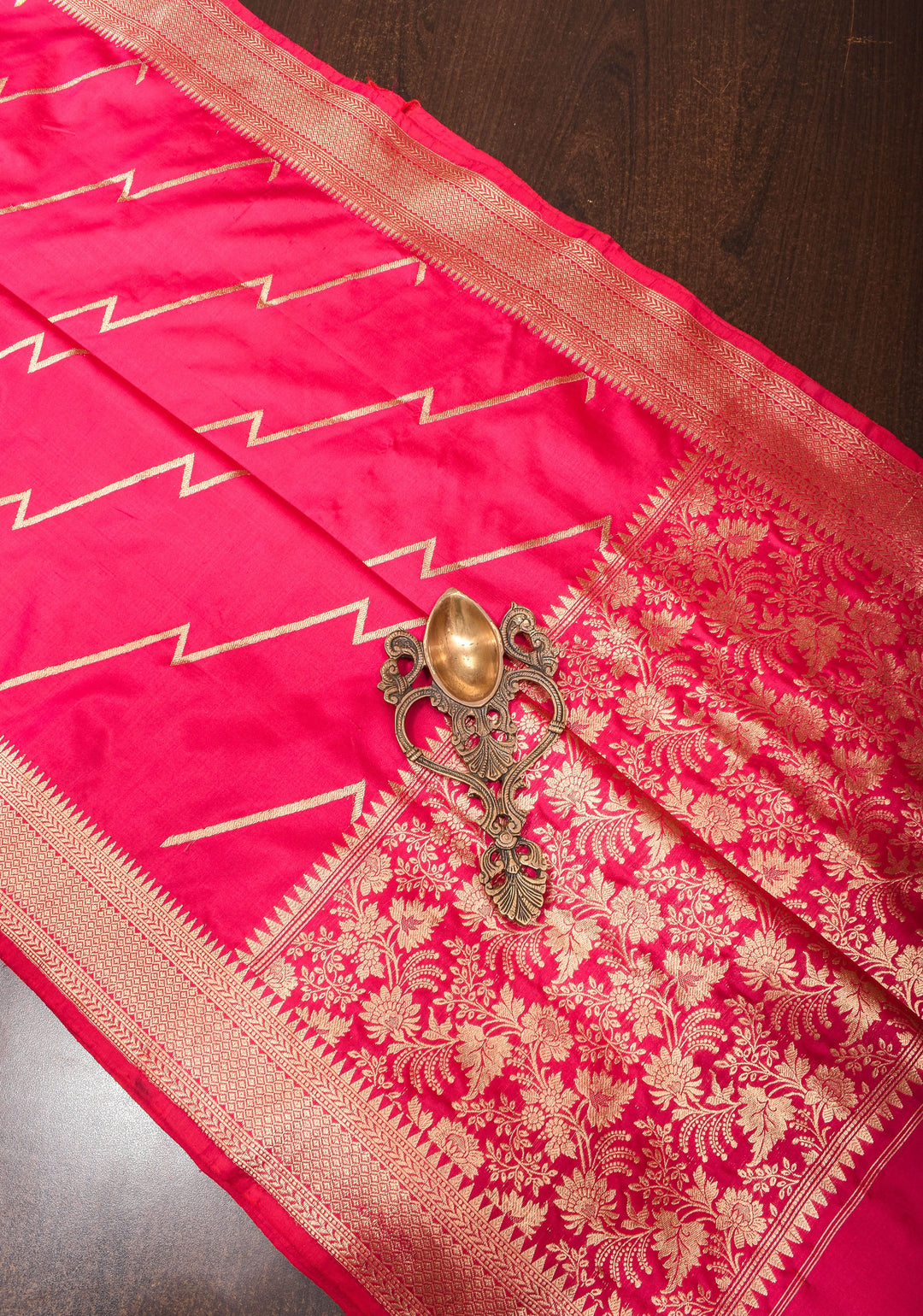 Half Jaal Banarasi Silk Saree with Leheria   in Pinkish Red | SILK MARK CERTIFIED