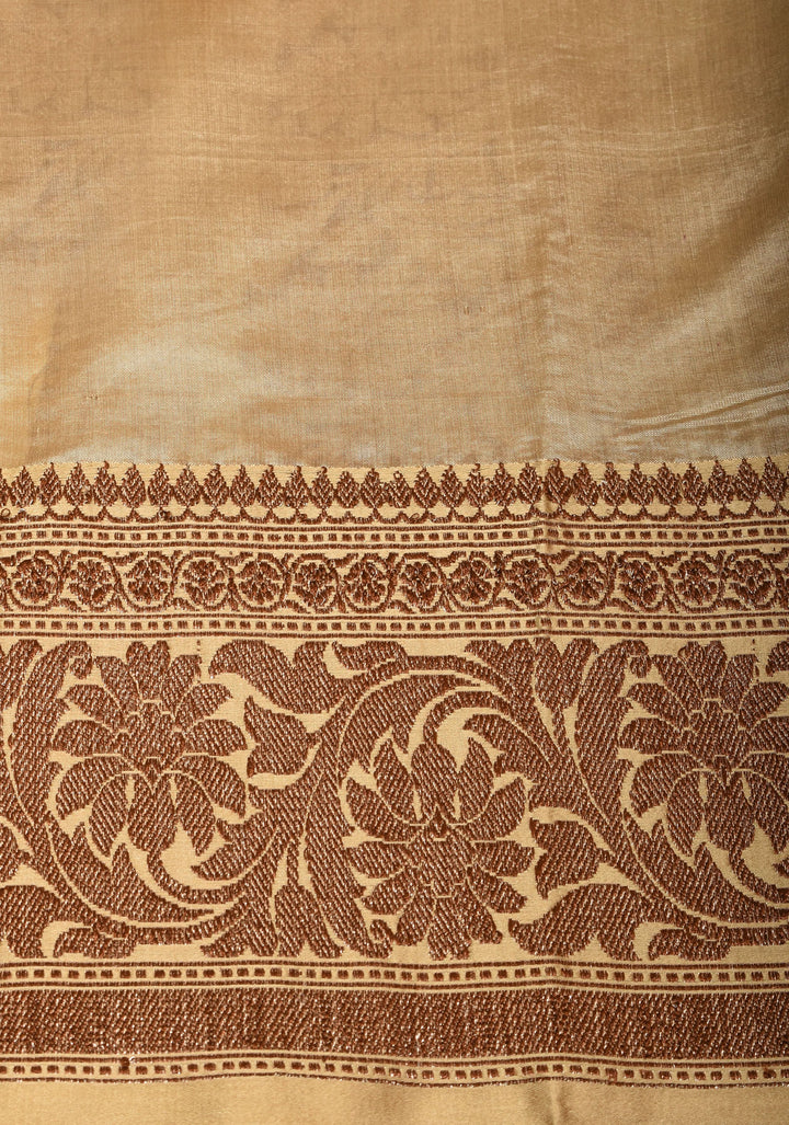 Pure Tussar Silk Banarasi Saree with Antique Zari Kadhuwa Weaving in Gray | SILK MARK CERTIFIED