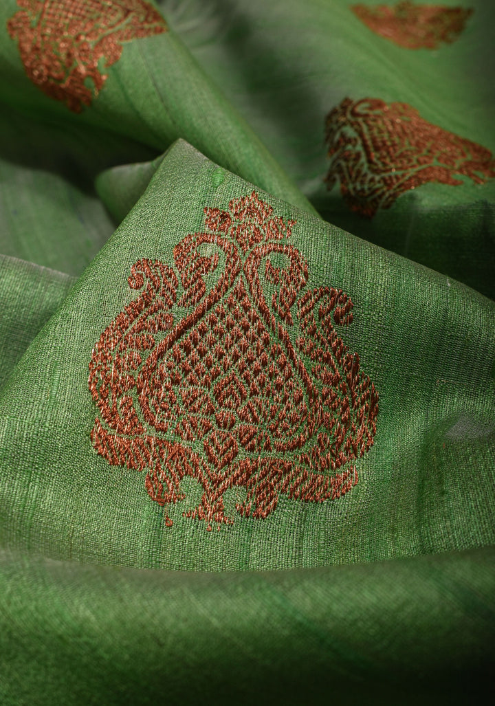 Sea Green Pure Tussar Silk Banarasi Saree with Antique Zari Kadhuwa Weaving | SILK MARK CERTIFIED