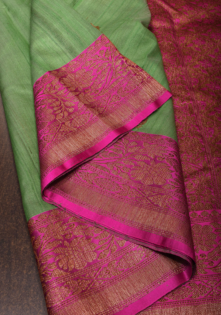 Sea Green Pure Tussar Silk Banarasi Saree with Antique Zari Kadhuwa Weaving | SILK MARK CERTIFIED