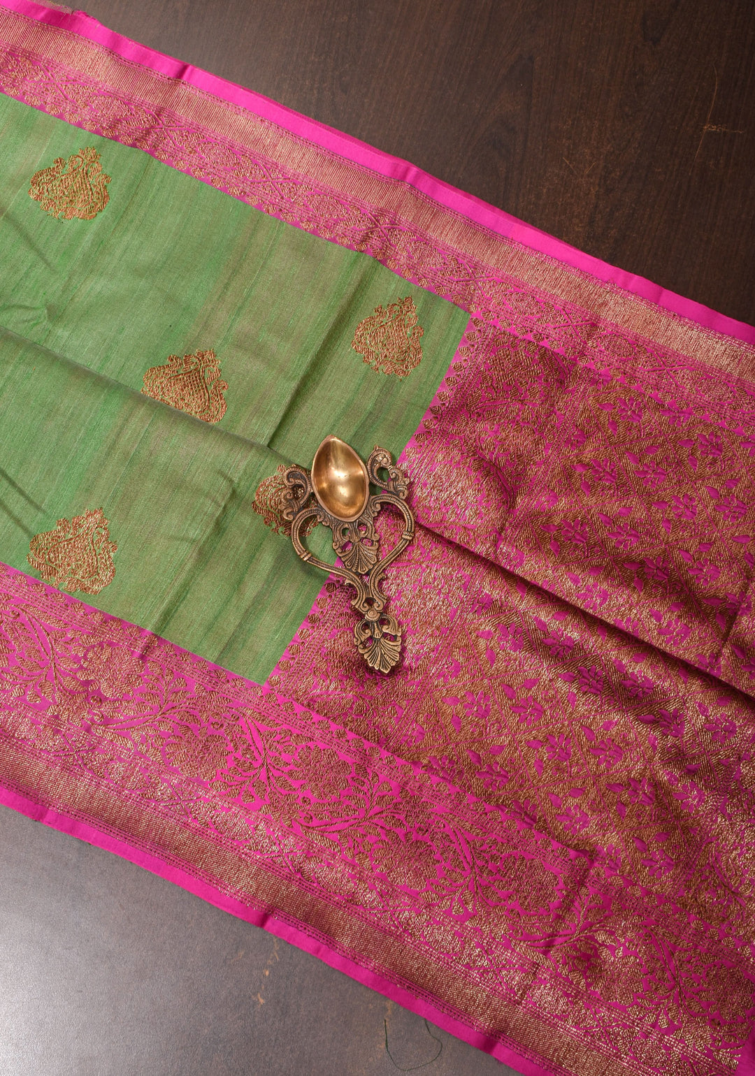 Sea Green Pure Tussar Silk Banarasi Saree with Antique Zari Kadhuwa Weaving | SILK MARK CERTIFIED
