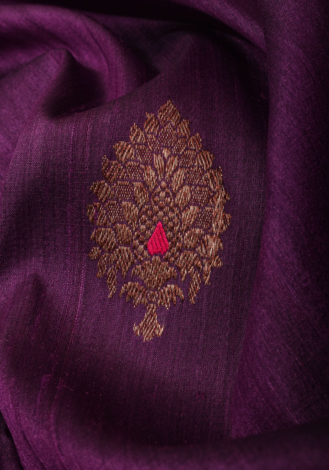 Pure Tussar Banarasi Meenakari Silk Saree with Antique Zari Kadhuwa Weaving in Grape Purple and  Border | SILK MARK CERTIFIED