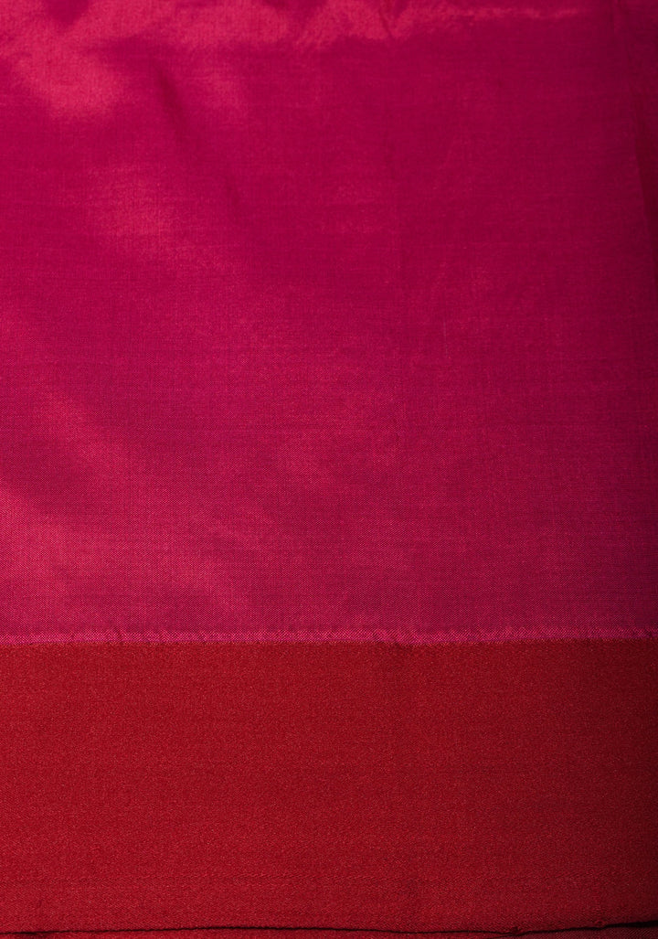 Green and Pink Dual tone Pure Banarasi Katan Silk Saree with Zari stripes and Alfi Motifs | SILK MARK CERTIFIED