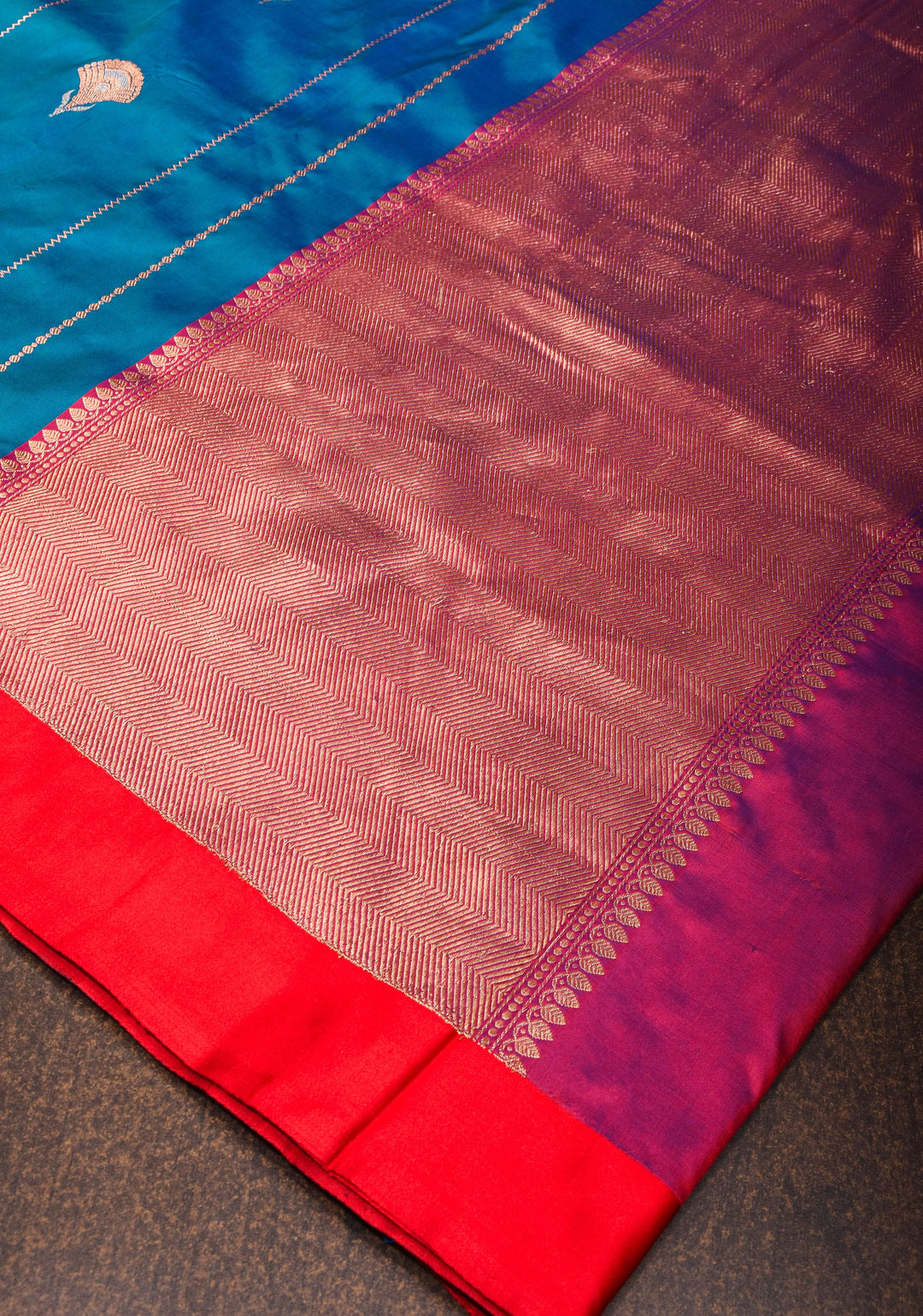 Banarasi Katan Silk Saree in Blue with Alfi Buttas and Zari Stripes  | SILK MARK CERTIFIED