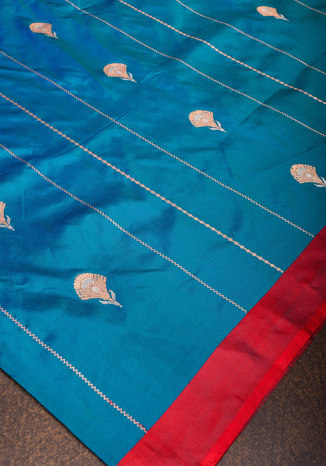 Banarasi Katan Silk Saree in Blue with Alfi Buttas and Zari Stripes  | SILK MARK CERTIFIED