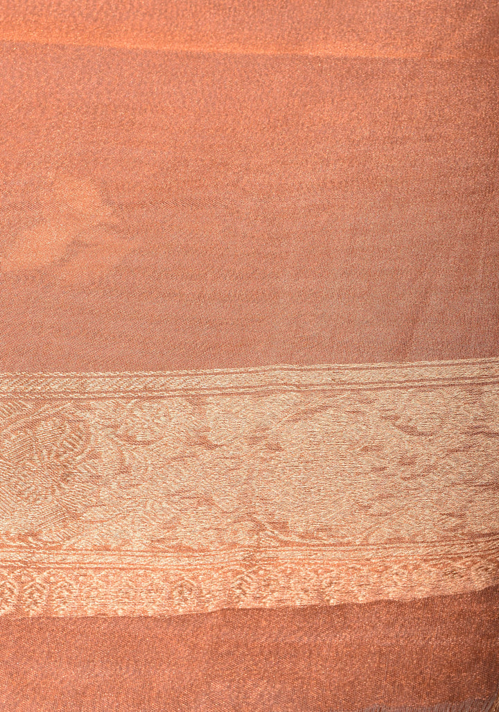 Stunning Light Peach Tissue Pure Silk Banarasi Saree with Sona Rupa Damask Motifs and Gold Zari Border | SILK MARK CERTIFIED
