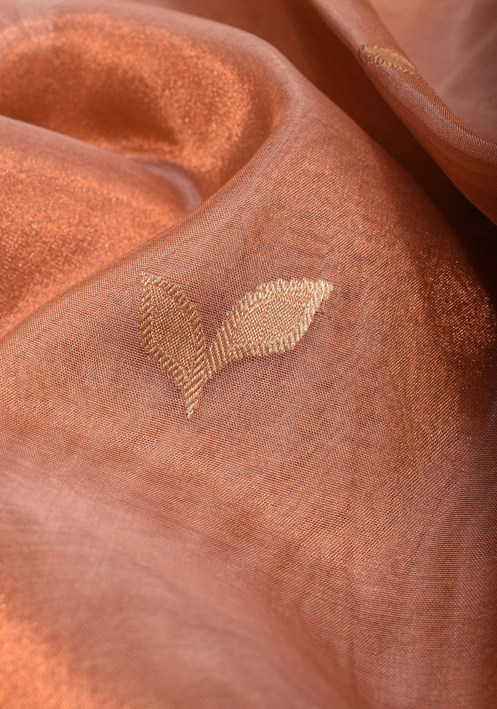Stunning Light Peach Tissue Pure Silk Banarasi Saree with Sona Rupa Damask Motifs and Gold Zari Border | SILK MARK CERTIFIED