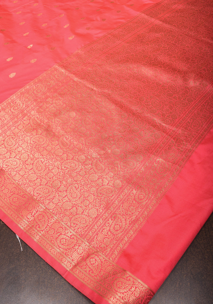 Pink Pure Banarasi Katan Silk Saree with Floral Buttis and Zari Border | SILK MARK CERTIFIED