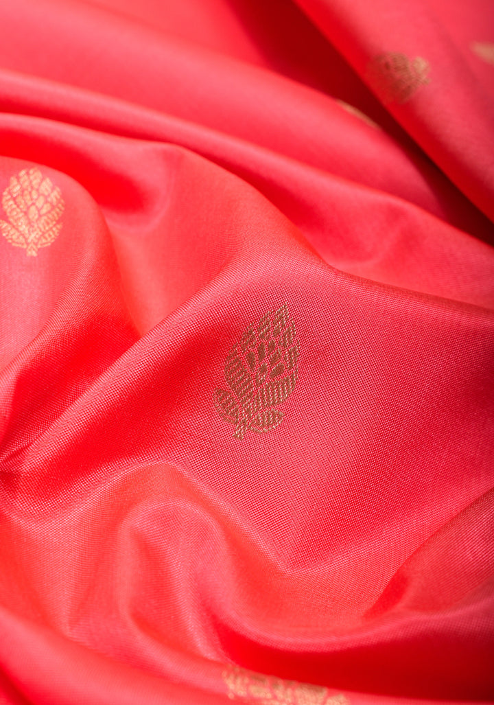 Pink Pure Banarasi Katan Silk Saree with Floral Buttis and Zari Border | SILK MARK CERTIFIED