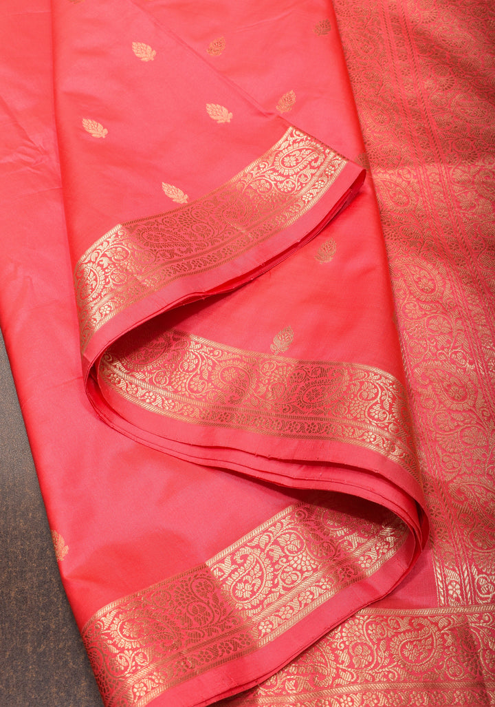 Pink Pure Banarasi Katan Silk Saree with Floral Buttis and Zari Border | SILK MARK CERTIFIED