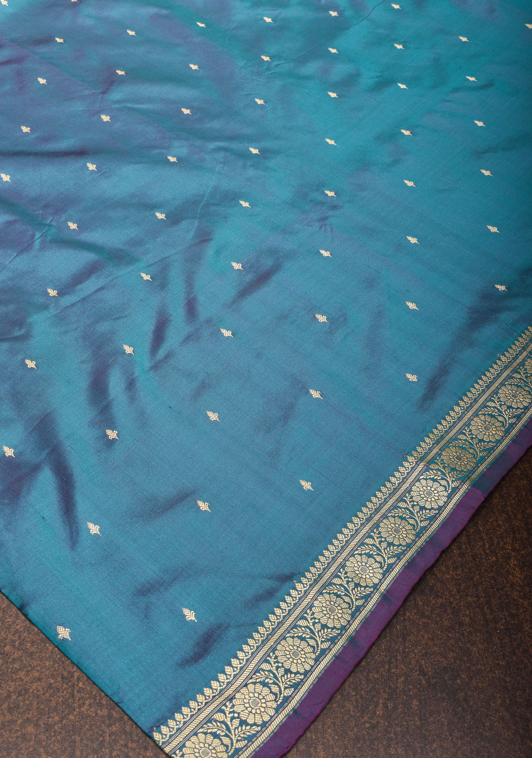 Lightweight Banarasi Silk Sarees with Minimalistic Resham Border in Blue Dual-tone with resham zari   | SILK MARK CERTIFIED