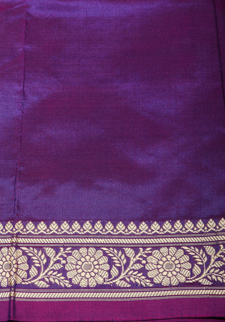 Lightweight Banarasi Silk Sarees with Minimalistic Resham Border in Purple Dual Tone | SILK MARK CERTIFIED