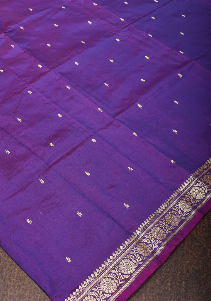 Lightweight Banarasi Silk Sarees with Minimalistic Resham Border in Purple Dual Tone | SILK MARK CERTIFIED