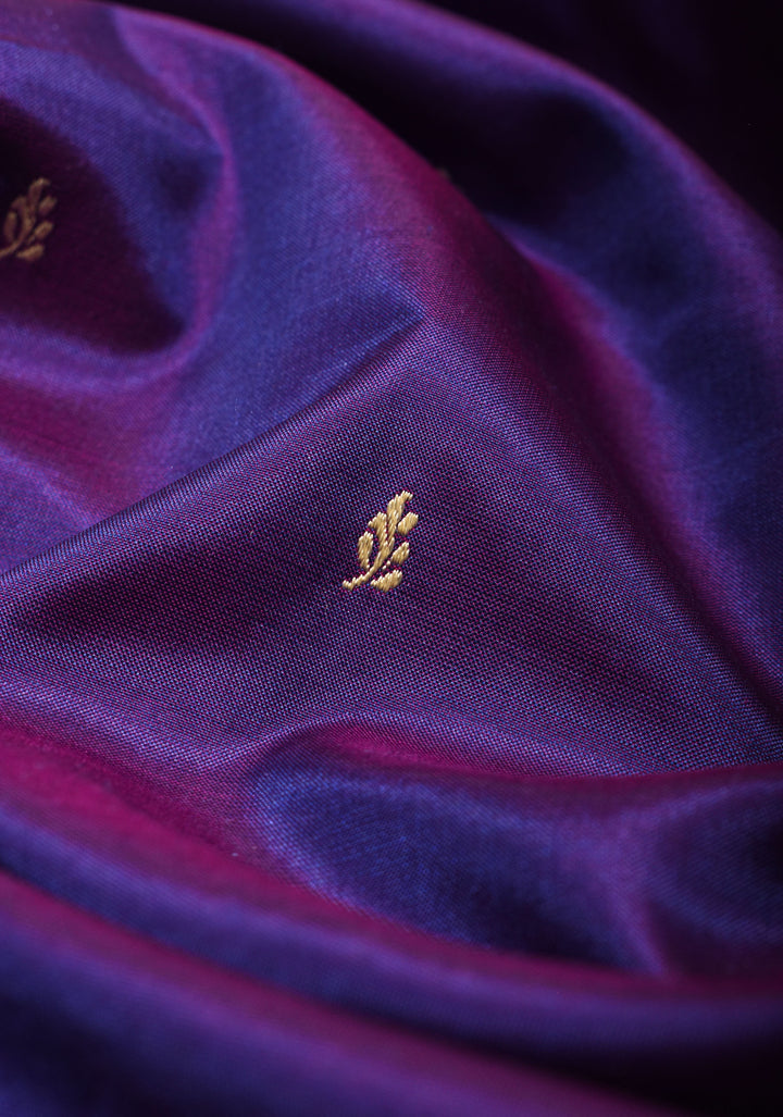 Lightweight Banarasi Silk Sarees with Minimalistic Resham Border in Purple Dual Tone | SILK MARK CERTIFIED