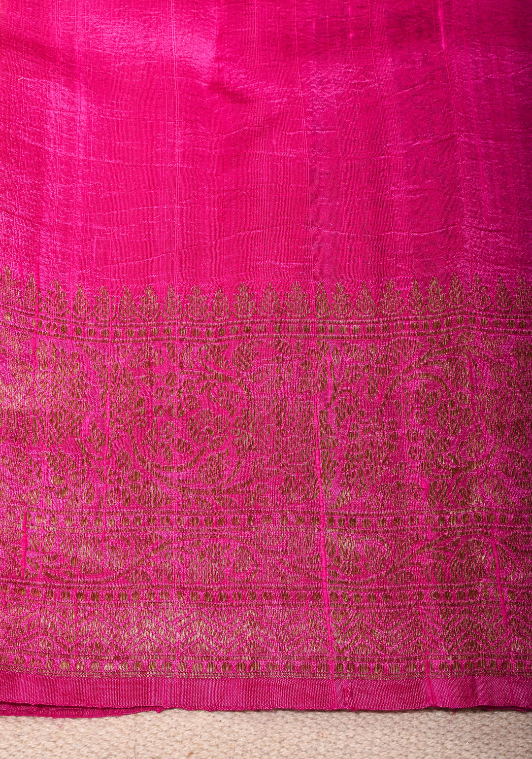Raw Silk Saree in Yellow with Kadhuwa Jungla in Antique Zari Leheria Jaal in Sunshine Yellow and Pink | SILK MARK CERTIFIED