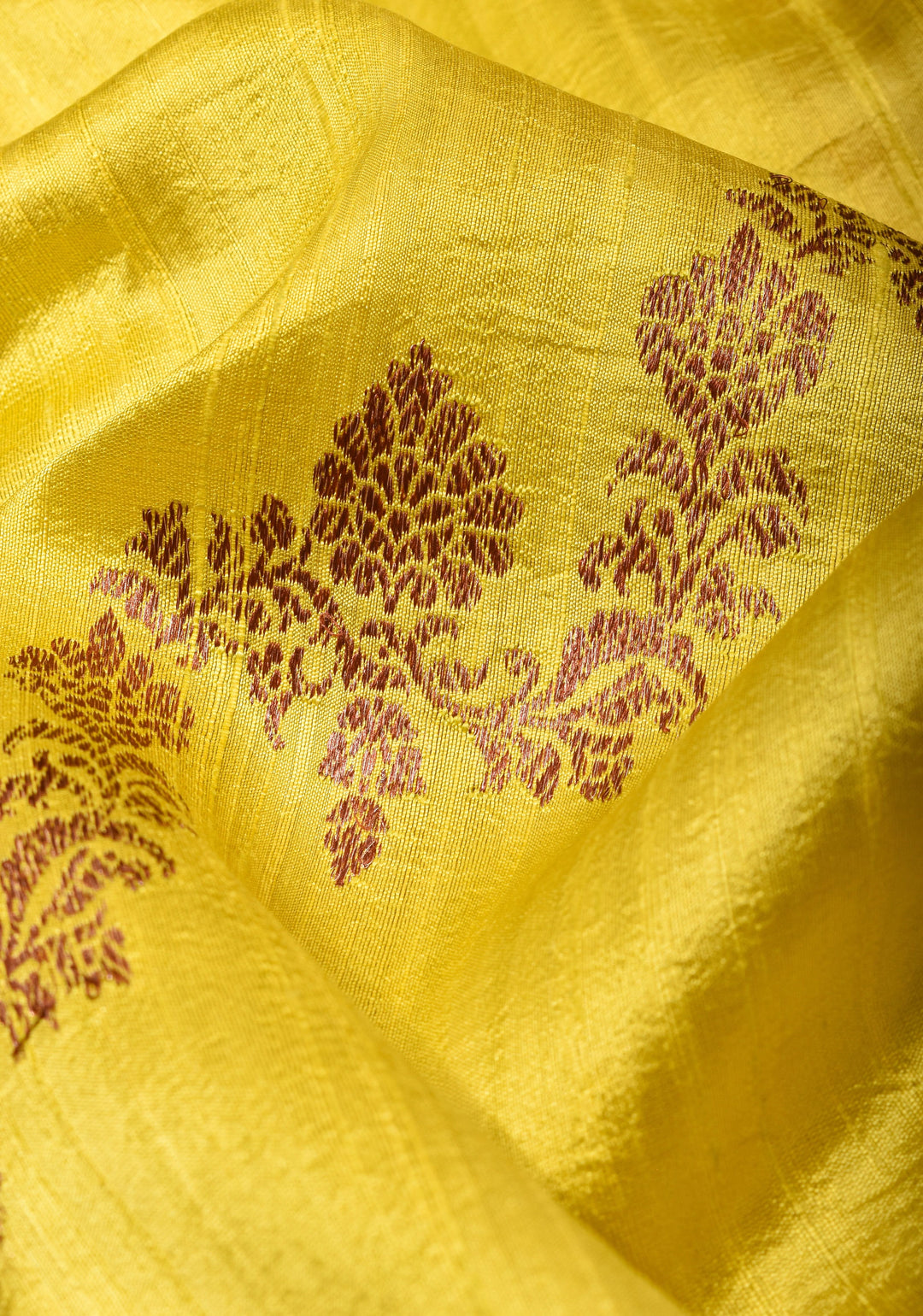 Raw Silk Saree in Yellow with Kadhuwa Jungla in Antique Zari Leheria Jaal in Sunshine Yellow and Pink | SILK MARK CERTIFIED
