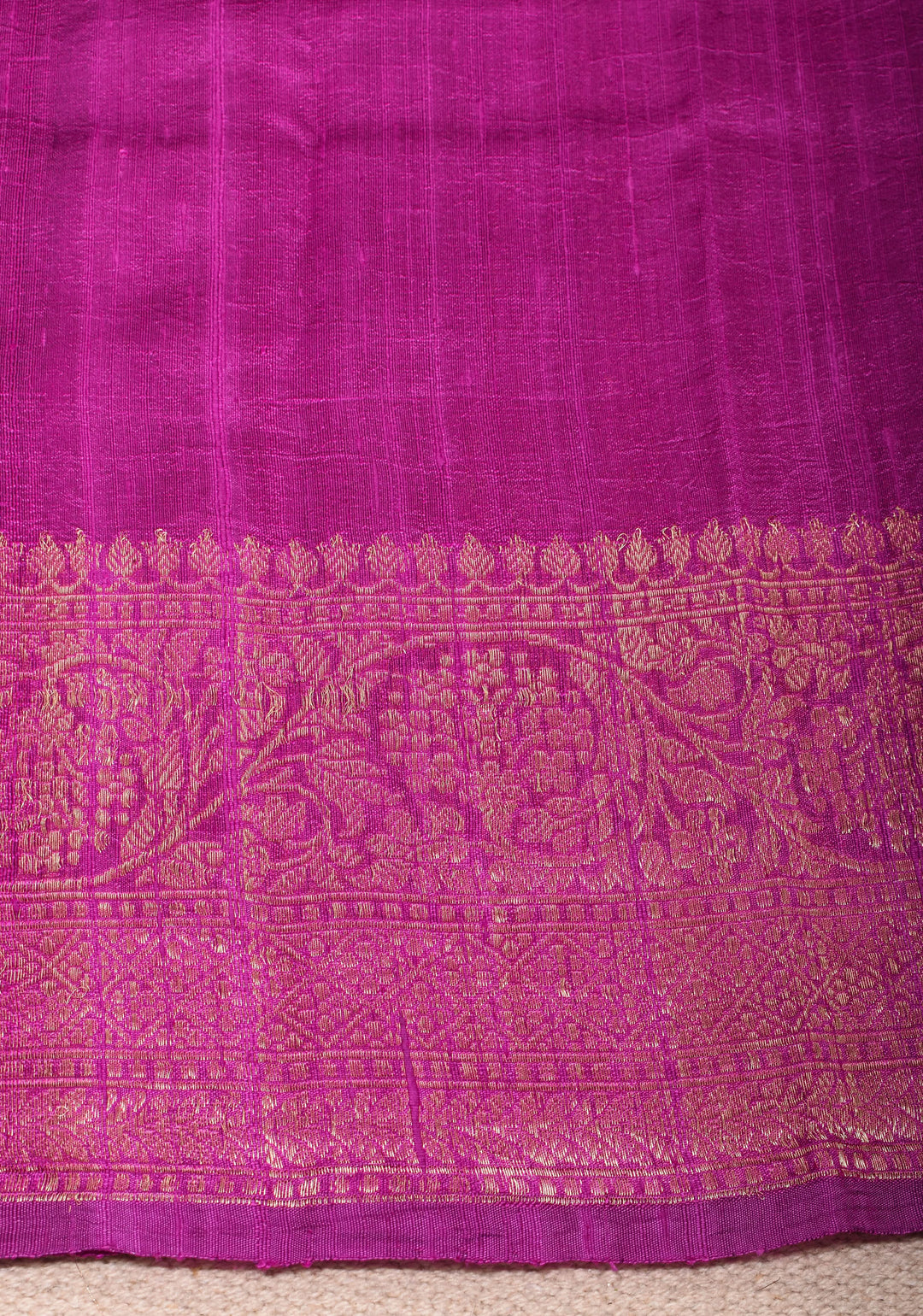 Raw Silk Saree in Cobalt Blue with Antique Zari Buttas and Pink Contrast | SILK MARK CERTIFIED