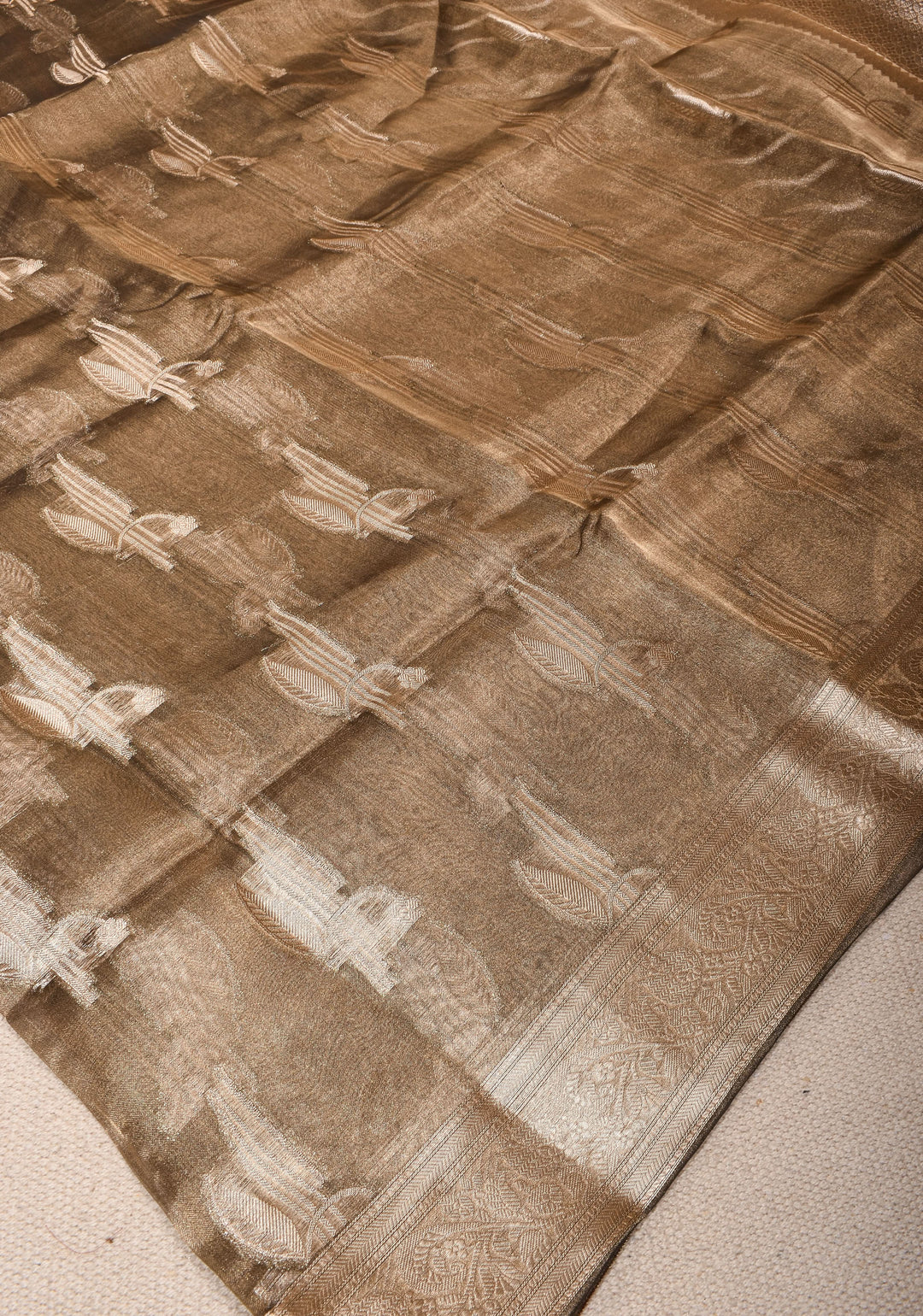 Bronze Banarasi Silk Tissue saree with Zari Buttas and Border | SILK MARK CERTIFIED