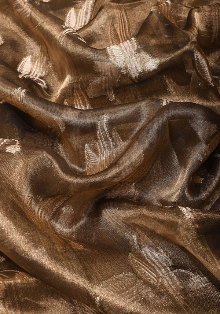 Bronze Banarasi Silk Tissue saree with Zari Buttas and Border | SILK MARK CERTIFIED